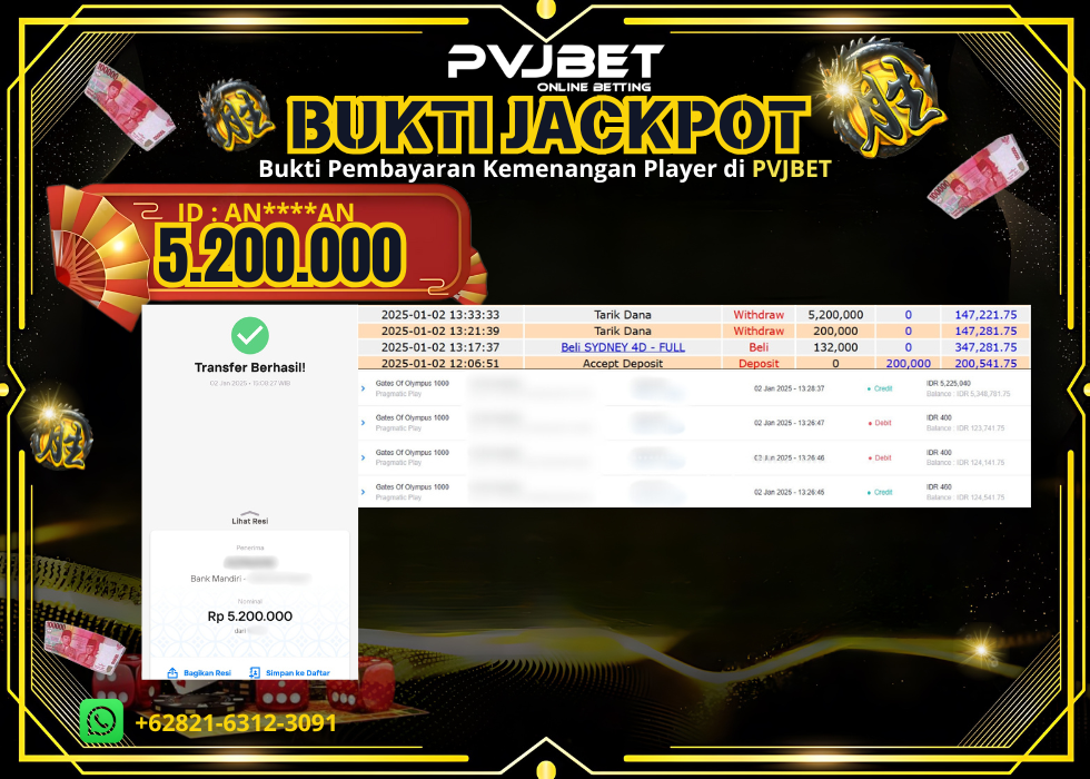 JACKPOT KEMENANGAN SLOT PRAGMATIC “ GATES OF OLYMPUS 1000 ” 5JTAN